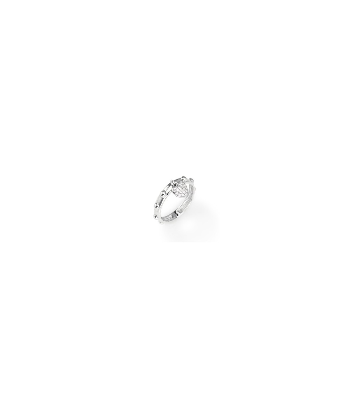 Anello Donna Rosario in Argento con Cuore Zirconato Pendente Amen