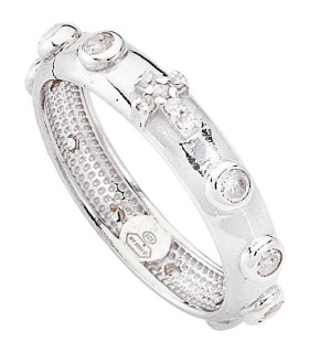 Anello Rosario Argento Zirconi Bianchi Unisex - Amen