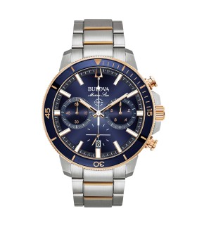 Orologio Uomo Marine Star Cronografo in Acciaio con Dettagli Rosè e Quadrante Blu - Bulova