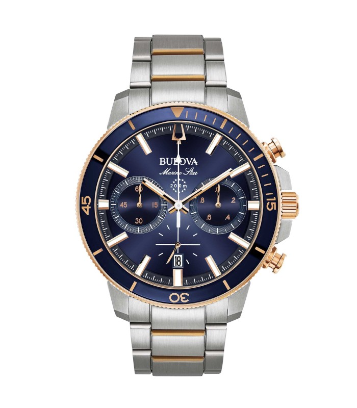 Orologio Uomo Marine Star in Acciaio  Quadrante Blu Dettagli Rosè Cronografo - Bulova