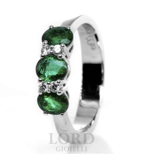 Anello Donna Riviera in Oro Bianco con Smeraldi e Brillanti - Leo Pizzo
