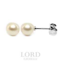 Orecchini Donna in Oro Bianco con Perle 6.5mm - Bibigi