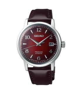 Orologio Uomo Presage Automatico in Pelle Marrone con Quadrante Bordeaux - Seiko