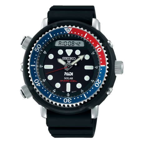 Seiko Men's Watch Prospex Tuna in Black Silicone Red / Blue Bezel