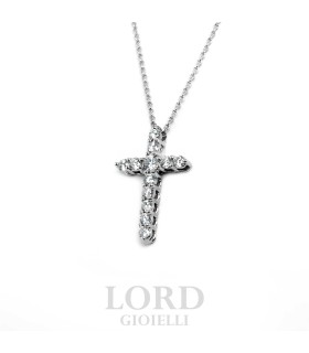 Collana in Oro Bianco Croce con Diamanti - Leo Pizzo