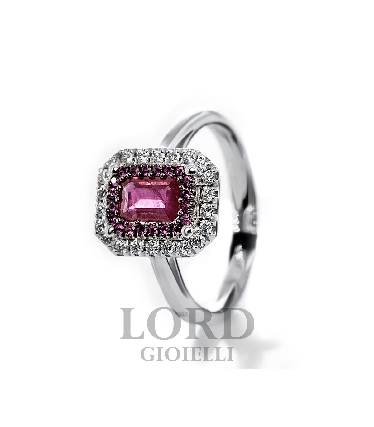 Anello Davite Delucchi Donna in Oro Bianco con Rubino 0.65 e Brillanti 0.24