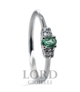 Anello Donna in Oro Bianco con Brillanti ct.0.06 e Smeraldo ct. 0.15- Elli's