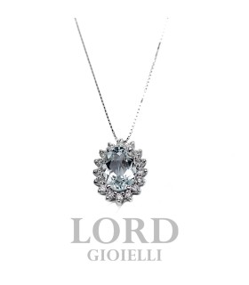 Collana Donna in Oro Bianco con Acquamarina ct.0,12 + Brillanti ct.0.14 CK0003AM175 - Bibigi