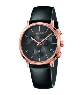 Orologio Uomo Posh Crono Cinturino Pelle Nera Cassa Rosè - Calvin Klein