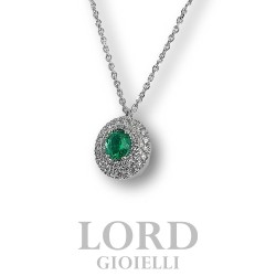 Collana in Oro Bianco con Smeraldo ct. 0.30 Diamanti ct.0.23 G VS - Giorgio Visconti