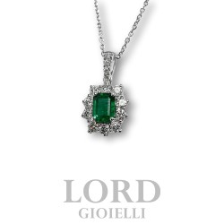 Collana in Oro Bianco con Smeraldo ct. 0.65 Diamanti ct.0.48 G VS - Giorgio Visconti