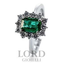 Anello Donna in Oro Bianco con Smeraldo ct.1.04 e Diamanti ct. 0.52 G VS- Giorgio Visconti