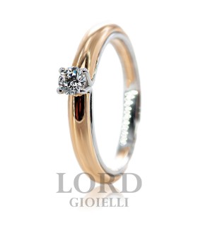 Anello Donna Solitario in Oro Bianco e Oro Rosa con Diamante ct. 0.20 - Giorgio Visconti