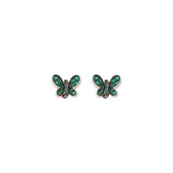 Orecchini Donna in Argento Rosè con Farfalle e Zirconi Verdi - Amen