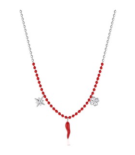 Collana Donna Chant in Acciaio con Cristalli e Smalto Rosso Corno BAH59 - Brosway