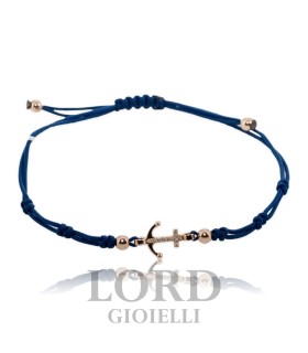 Bracciale Unisex Blu con Croce in Oro Rosa con Brillanti - Elli's