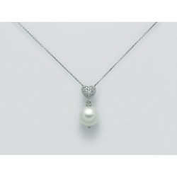 Collana in oro Bianco con perla 8,5/9 e Cuore Diamantato - Yukiko