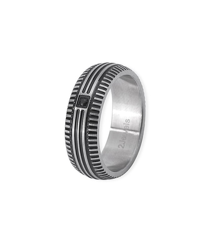 Anello 2Jewels Uomo in Acciaio con Smalto e Pietra Nera