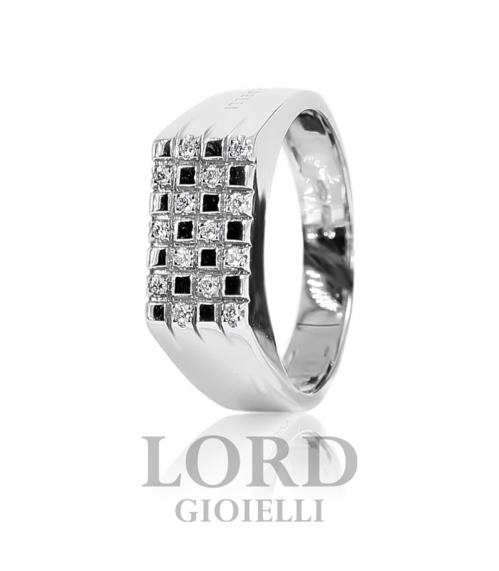 Anello Uomo Chevralier in Oro Bianco con Diamanti - Nardelli