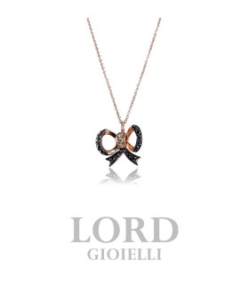 Collana Donna in Oro Rosa Fiocco con Brillanti Bianchi e Neri ct.0.12+0.04 - Nardelli