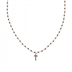 Collana Rosè Croce Zirconata e Cristalli Neri- Amen