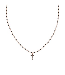 Collana Rosè Croce Zirconata e Cristalli Neri- Amen