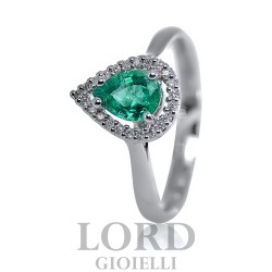Emerald Drop Woman Ring with Diamonds ct. 0.58+ 0.08 in White Gold - Mirco Visconti