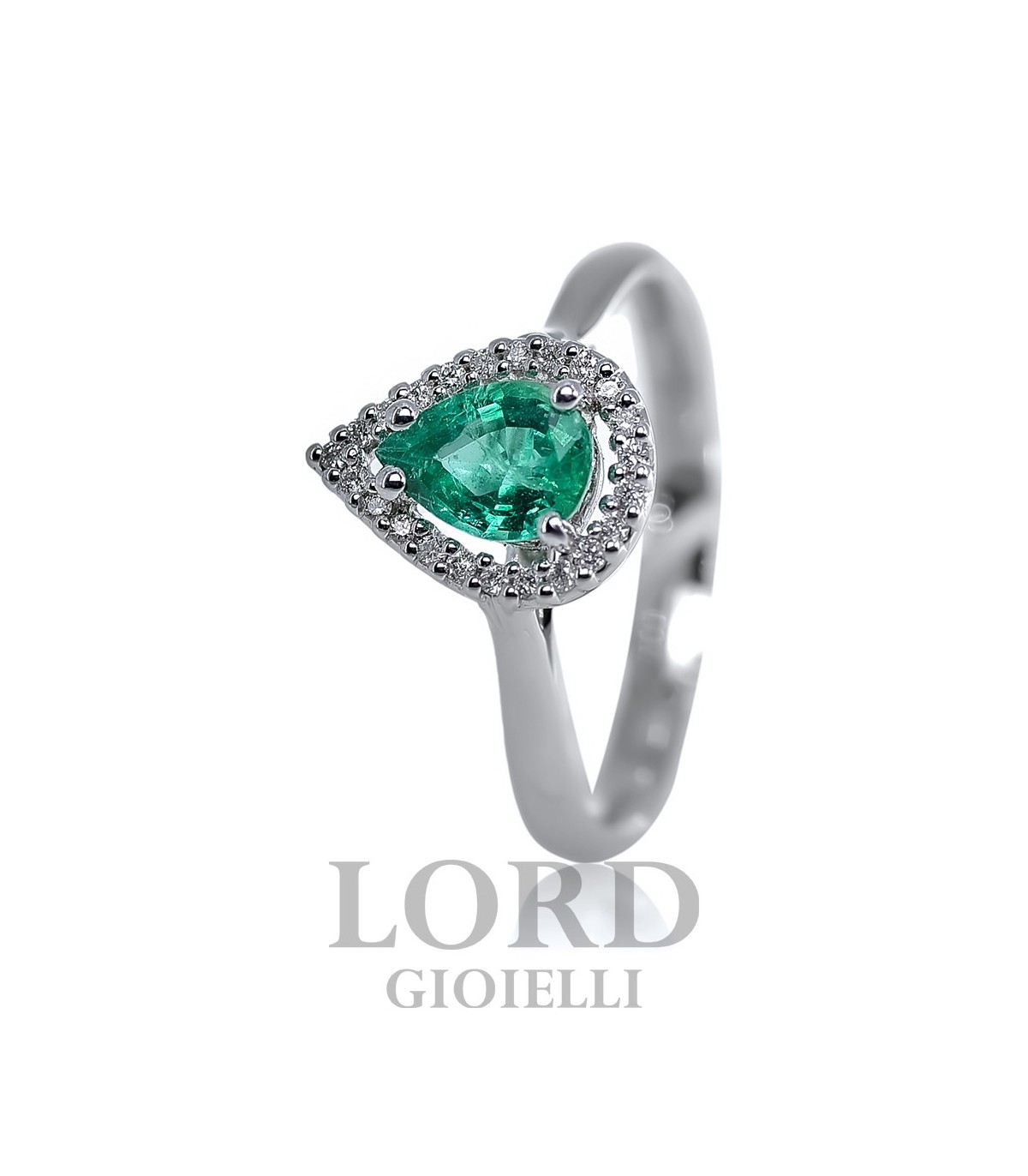 Anello Mirco Visconti Goccia Smeraldo con Brillanti ct. 0.58 0.08
