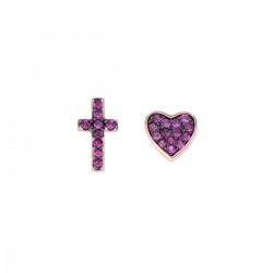 Orecchini Donna Cuore e Croce in Argento Rosè - Amen