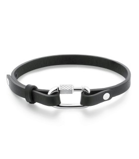 Bracciale Uomo Naxos in Acciaio Doppio Giro e Pelle Nera BNX22 - Brosway
