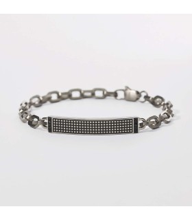 Bracciale Uomo Catena con Targhetta e Pietre Nere - 2Jewels