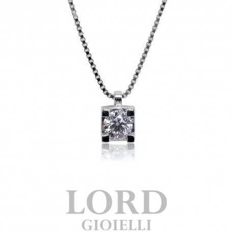 Collana Donna in Oro Bianco Punto Luce con Diamante ct.0.51 G VS - Giorgio Visconti