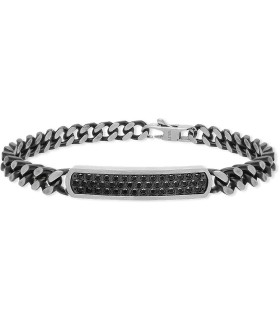 Bracciale Uomo in Acciiao brunito con Targhetta Pietre Nere - 2Jewels