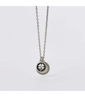 Collana Uomo in Acciaio con Quadrifoglio su Smalto Nero - 2Jewels