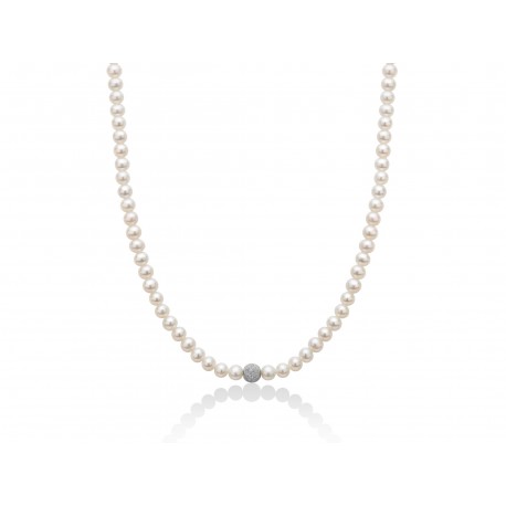 Collana Donna Perle 4-4,5 mm con Sfera in Oro Bianco Diamantata - Yukiko