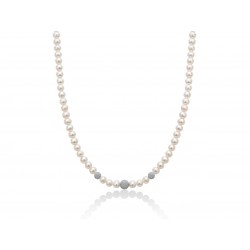 Collana Donna Perle 4-4,5 mm con Sferette in Oro Bianco Diamantato - Yukiko