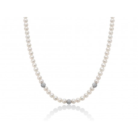 Collana Donna Perle 5,5mm con Sferette Oro Diamantate - Yukiko