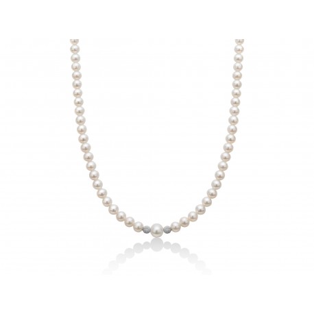 Collana Donna Perle 5-5,5mm con Big 7,5-8mm e Sfere Diamantate in Oro Bianco - Yukiko