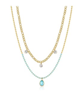 Collana Donna Symphonia Doppio Filo in Acciaio Pvd Oro con Pietre Turchesi BYM114 - Brosway