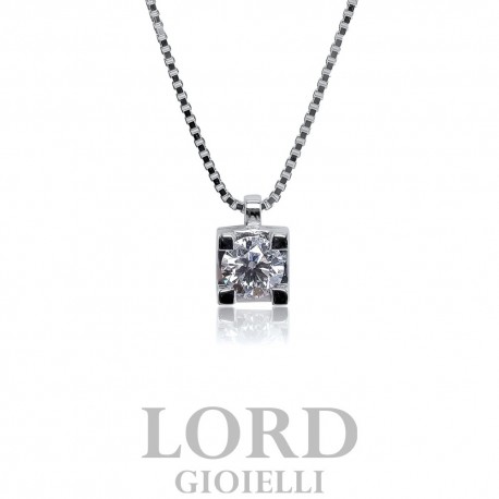 Collana Donna in Oro Bianco Punto Luce con Diamante ct.0.37 G VS - Giorgio Visconti