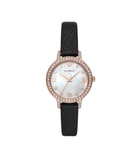 Orologio Donna Solo Tempo in Acciaio Rosè con Cinturino in pelle Nera AR11485 - Emporio Armani