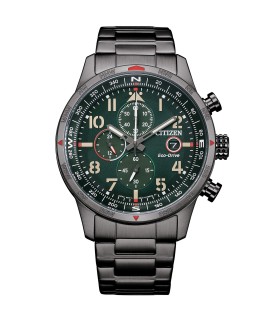 Orologio Uomo Aviator Crono in Acciaio Brunito Quadrante Verde CA0797-84X - Citizen