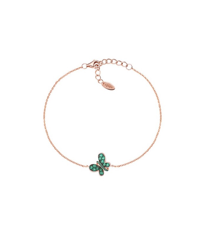 Bracciale Donna in Argento Rosè con Farfalla e Zirconi Verdi BRBURVE - Amen