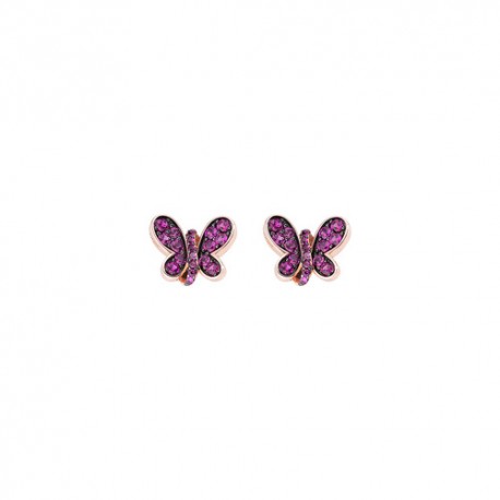 Orecchini Donna in Argento Rosè con Farfalle e Zirconi Viola EBURR - Amen