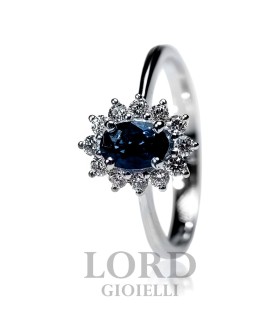 Anello Donna in Oro Bianco con zaffiro ct.0.62 e Diamanti ct. 0.25 G VS- Giorgio Visconti