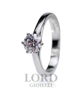 Anello Donna Solitario in Oro Bianco con Diamante Centrale ct.0.80 e Sgriffatura sul Gambo ct.0.10 G Vs - Giorgio Visconti