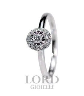 Anello Donna Solitario in Oro Bianco con Diamante Centrale ct. 0.06 e ct. 0.07 G VS- Giorgio Visconti