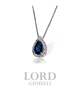Collana Donna in Oro Bianco con Goccia di Zaffiro e Brillanti ct. 0.60+0.07 - Davite & Delucchi