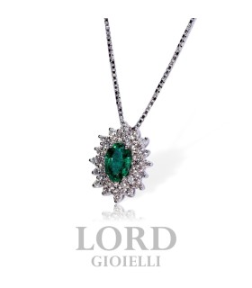 Collana Donna in Oro Bianco con Diamanti ct.0,30 e Smeraldo ct. 0,45 - Davite & Delucchi