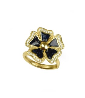 Anello Donna Potentilla in Argento Dorato con Fiore Blu e Pietre AN03573 - Misis